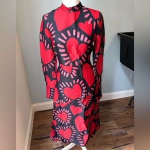 Farm Rio Red Hearts Long Black Dress Size XS